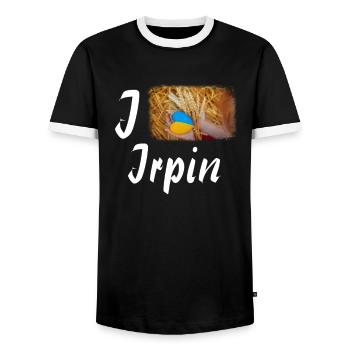J’adore le drapeau de la ville ukrainienne d’Irpin - T-shirt contrasté Homme - noir/blanc - Devant - AI Model Female 172 light (172cm) & AI Model Male 178 light (178cm)