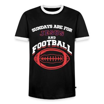 Dimanche pour Jésus et les joueurs de football - T-shirt contrasté Homme - noir/blanc - Devant - AI Model Female 172 light (172cm) & AI Model Male 178 light (178cm)