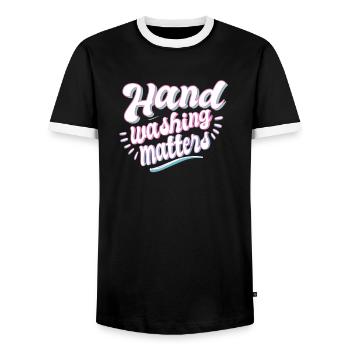 Hand wash measures clean soap health body - Men's Ringer Shirt - black/white - Front - AI Model Female 172 light (172cm) & AI Model Male 178 light (178cm)