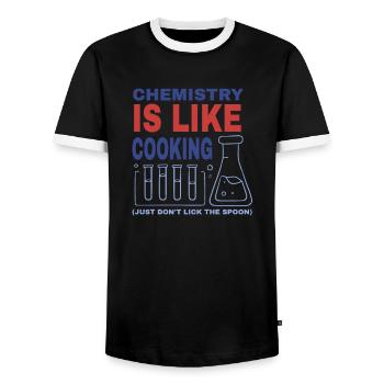 Сhemistry is like wooden spoon School Science - Men's Ringer Shirt - black/white - Front - AI Model Female 172 light (172cm) & AI Model Male 178 light (178cm)
