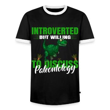 Introverti, mais discuter de paléontologie - T-shirt contrasté Homme - noir/blanc - Devant - AI Model Female 172 light (172cm) & AI Model Male 178 light (178cm)