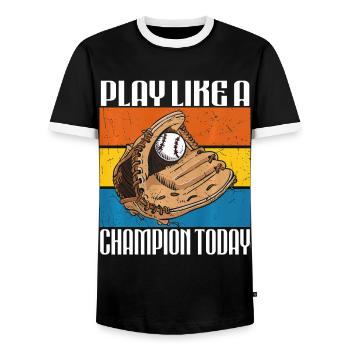 Play baseball like a champion today - Men's Ringer Shirt - black/white - Front - AI Model Female 172 light (172cm) & AI Model Male 178 light (178cm)