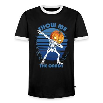 Zeigen Sie Mir Den Candy Pumpkin Skeleton Dance - Männer Kontrast-T-Shirt - Schwarz/Weiß - Vorne - AI Model Female 172 light (172cm) & AI Model Male 178 light (178cm)