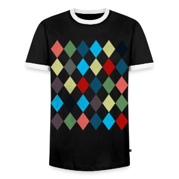 Rhombus Weißes Rotes Kostüm Halloween Anzug - Männer Kontrast-T-Shirt - Schwarz/Weiß - Vorne - AI Model Female 172 light (172cm) & AI Model Male 178 light (178cm)