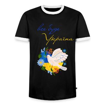 Ukrainische Sprachgewinnflagge Taube Des Friedens - Männer Kontrast-T-Shirt - Schwarz/Weiß - Vorne - AI Model Female 172 light (172cm) & AI Model Male 178 light (178cm)