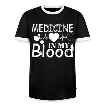 Medizin In Meinem Blut Herzkardiogramm Stethoskop - Männer Kontrast-T-Shirt - Schwarz/Weiß - Vorne - AI Model Female 172 light (172cm) & AI Model Male 178 light (178cm)