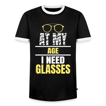 At My Age I Need Glasses For - Men's Ringer Shirt - black/white - Front - AI Model Female 172 light (172cm) & AI Model Male 178 light (178cm)