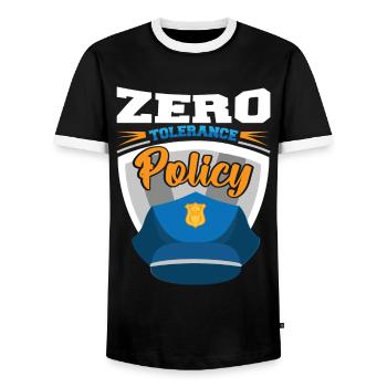Politique de tolérance zéro Convivialité Casquette de police - T-shirt contrasté Homme - noir/blanc - Devant - AI Model Female 172 light (172cm) & AI Model Male 178 light (178cm)