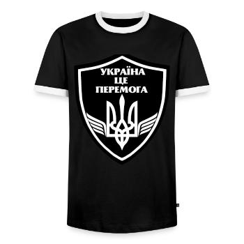 Symboles ukrainiens Langue Ukraine Patriot - T-shirt contrasté Homme - noir/blanc - Devant - AI Model Female 172 light (172cm) & AI Model Male 178 light (178cm)