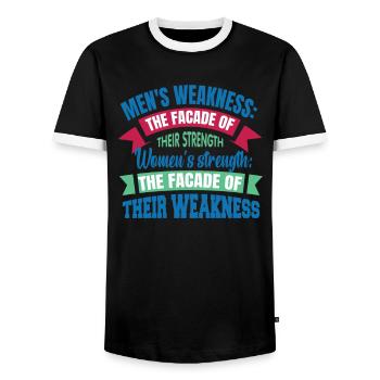 The weakness of men: the façade of their strength - Men's Ringer Shirt - black/white - Front - AI Model Female 172 light (172cm) & AI Model Male 178 light (178cm)
