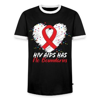 Hiv AIDS Knows No Bureaucratic Boundaries - Men's Ringer Shirt - black/white - Front - AI Model Female 172 light (172cm) & AI Model Male 178 light (178cm)