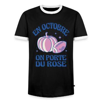 Im Oktober Tragen Wir Pink Pumpkin Adhesive Ribbon - Männer Kontrast-T-Shirt - Schwarz/Weiß - Vorne - AI Model Female 172 light (172cm) & AI Model Male 178 light (178cm)