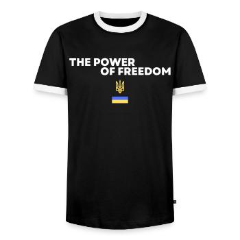 Le pouvoir de la liberté Trident Ukrainien - T-shirt contrasté Homme - noir/blanc - Devant - AI Model Female 172 light (172cm) & AI Model Male 178 light (178cm)