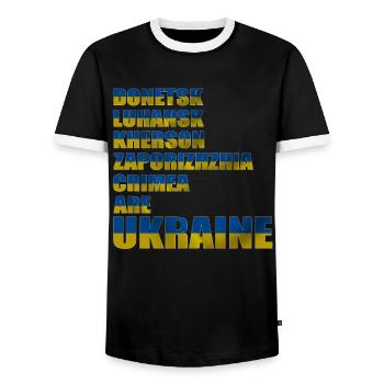 Ukrainian Flags Symbol Ukrainian Cities - Men's Ringer Shirt - black/white - Front - AI Model Female 172 light (172cm) & AI Model Male 178 light (178cm)