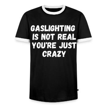 L’éclairage au gaz n’est pas réel, vous êtes juste fou - T-shirt contrasté Homme - noir/blanc - Devant - AI Model Female 172 light (172cm) & AI Model Male 178 light (178cm)
