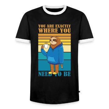 Sie Sind Genau Dort, Wo Sie Faultierkaffee Sein - Männer Kontrast-T-Shirt - Schwarz/Weiß - Vorne - AI Model Female 172 light (172cm) & AI Model Male 178 light (178cm)