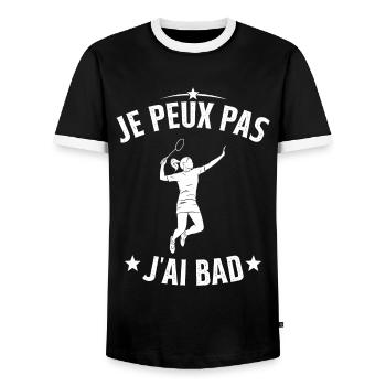 J'peux pas J'ai Bad Cadeau joueuse Femme Badminton - T-shirt contrasté Homme - noir/blanc - Devant - AI Model Female 172 light (172cm) & AI Model Male 178 light (178cm)