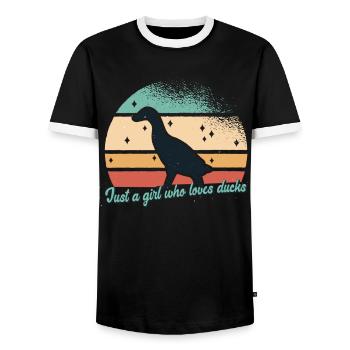 Juste citer une fille qui aime les canards - T-shirt contrasté Homme - noir/blanc - Devant - AI Model Female 172 light (172cm) & AI Model Male 178 light (178cm)