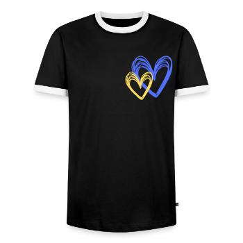 Le drapeau ukrainien aime les cœurs peints Ukraine - T-shirt contrasté Homme - noir/blanc - Devant - AI Model Female 172 light (172cm) & AI Model Male 178 light (178cm)