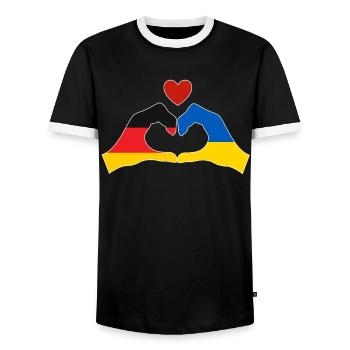 Germany supports Ukraine Love Heart - Men's Ringer Shirt - black/white - Front - AI Model Female 172 light (172cm) & AI Model Male 178 light (178cm)