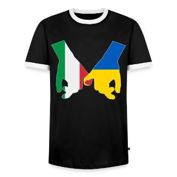 Italy supports Ukraine Love Heart - Men's Ringer Shirt - black/white - Front - AI Model Female 172 light (172cm) & AI Model Male 178 light (178cm)