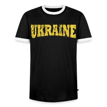 I stand with the Ukraine symbology win - Men's Ringer Shirt - black/white - Front - AI Model Female 172 light (172cm) & AI Model Male 178 light (178cm)