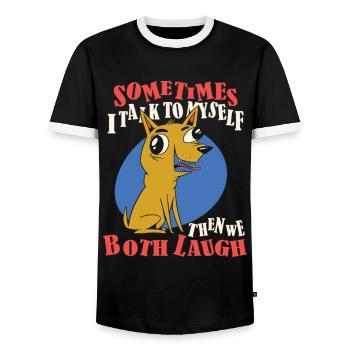 Sometimes I talk to myself, then laugh - Men's Ringer Shirt - black/white - Front - AI Model Female 172 light (172cm) & AI Model Male 178 light (178cm)