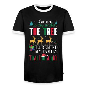 Ich Werde Unter Dem Baum Liegen. Ich Bin Ein - Männer Kontrast-T-Shirt - Schwarz/Weiß - Vorne - AI Model Female 172 light (172cm) & AI Model Male 178 light (178cm)
