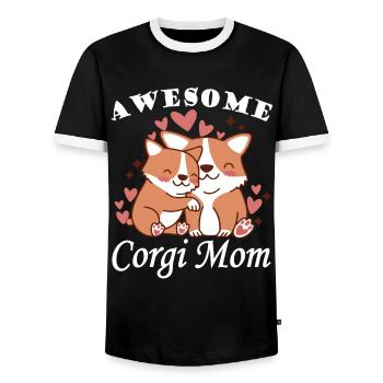 Ehrfürchtiger Corgi-Mutter-Sohn-Flaum-kawaii-Hund - Männer Kontrast-T-Shirt - Schwarz/Weiß - Vorne - AI Model Female 172 light (172cm) & AI Model Male 178 light (178cm)