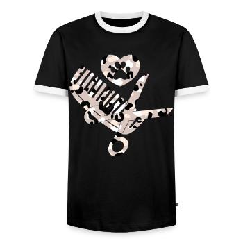 Ciseaux Peigne Chien Coiffeur Profession Léopard - T-shirt contrasté Homme - noir/blanc - Devant - AI Model Female 172 light (172cm) & AI Model Male 178 light (178cm)