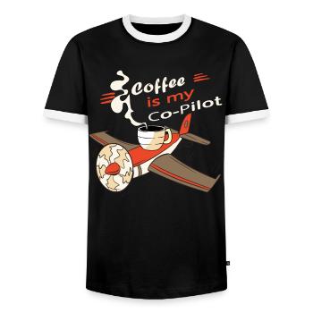 Le café est ma boisson d’avion assistant copilote - T-shirt contrasté Homme - noir/blanc - Devant - AI Model Female 172 light (172cm) & AI Model Male 178 light (178cm)