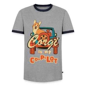 Corgi est mon ami assistant copilote animal de compagnie - T-shirt contrasté Homme - gris/marine  - Devant - AI Model Female 172 light (172cm) & AI Model Male 178 light (178cm)