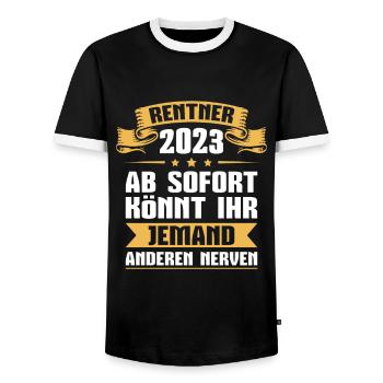 Rentner 2023 Ruhestand Spruch Abschied Rente - Männer Kontrast-T-Shirt - Schwarz/Weiß - Vorne - AI Model Female 172 light (172cm) & AI Model Male 178 light (178cm)