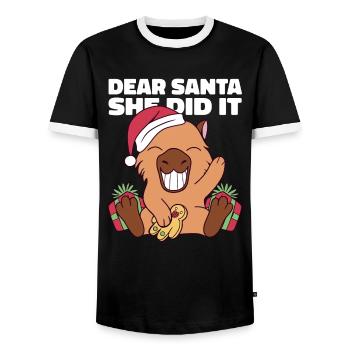 Dear Santa Claus, she did it - Men's Ringer Shirt - black/white - Front - AI Model Female 172 light (172cm) & AI Model Male 178 light (178cm)