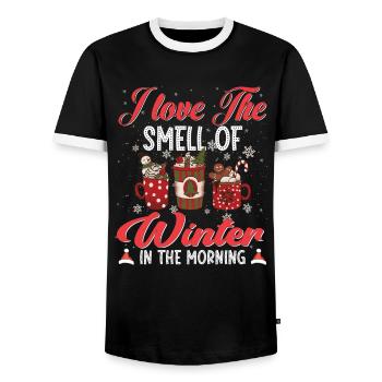 J’aime l’odeur de l’hiver dans la citation du matin - T-shirt contrasté Homme - noir/blanc - Devant - AI Model Female 172 light (172cm) & AI Model Male 178 light (178cm)
