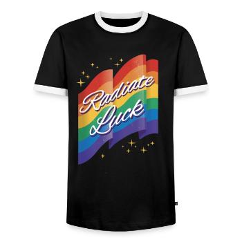 Radiate positivity Rainbow Dwarf Clouds - Men's Ringer Shirt - black/white - Front - AI Model Female 172 light (172cm) & AI Model Male 178 light (178cm)