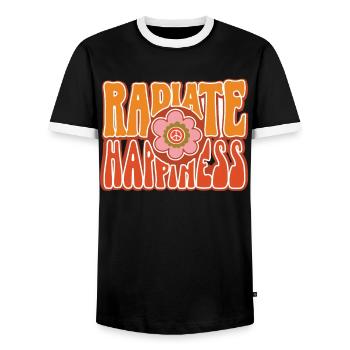 Radiate Happiness Rainbow Hippies Love Gift - Men's Ringer Shirt - black/white - Front - AI Model Female 172 light (172cm) & AI Model Male 178 light (178cm)