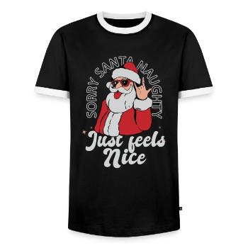 Sorry Santa Naughty feels only nice - Men's Ringer Shirt - black/white - Front - AI Model Female 172 light (172cm) & AI Model Male 178 light (178cm)