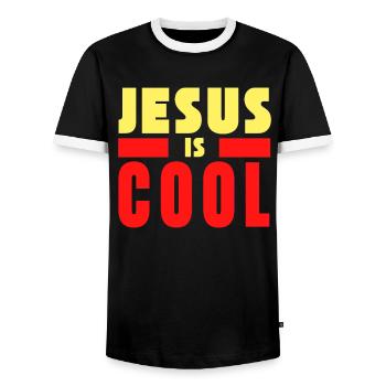 Jesus Is Cool Faith Bible Quote Gift - Men's Ringer Shirt - black/white - Front - AI Model Female 172 light (172cm) & AI Model Male 178 light (178cm)