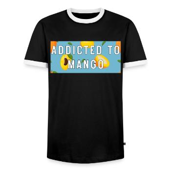 Addicted to Mango's favorite fruit pattern Summer - Men's Ringer Shirt - black/white - Front - AI Model Female 172 light (172cm) & AI Model Male 178 light (178cm)