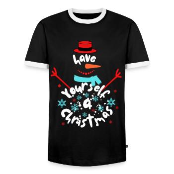 Avez-vous un cadeau de Noël pour le Nouvel An ? - T-shirt contrasté Homme - noir/blanc - Devant - AI Model Female 172 light (172cm) & AI Model Male 178 light (178cm)