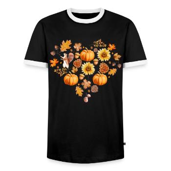 Kürbis Herbstblätter Zapfen Herz Eicheln - Männer Kontrast-T-Shirt - Schwarz/Weiß - Vorne - AI Model Female 172 light (172cm) & AI Model Male 178 light (178cm)