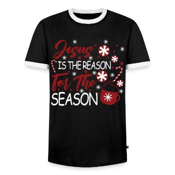 Jesus is the reason for the seasonal - Men's Ringer Shirt - black/white - Front - AI Model Female 172 light (172cm) & AI Model Male 178 light (178cm)