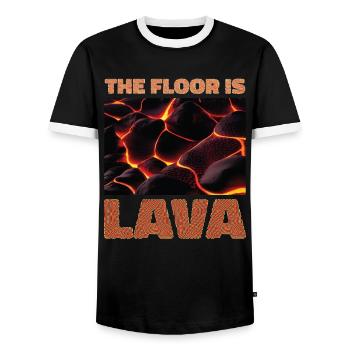 The soil is Lava Mountain Fire Magma Nature - Men's Ringer Shirt - black/white - Front - AI Model Female 172 light (172cm) & AI Model Male 178 light (178cm)