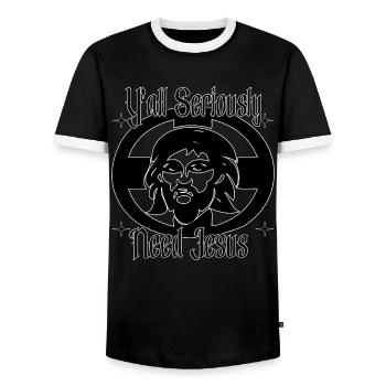You seriously need Jesus' holy icon of - Men's Ringer Shirt - black/white - Front - AI Model Female 172 light (172cm) & AI Model Male 178 light (178cm)