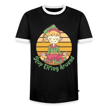 Stop worrying about eleven Santa's helpers - Men's Ringer Shirt - black/white - Front - AI Model Female 172 light (172cm) & AI Model Male 178 light (178cm)