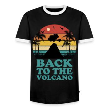 Back to Volcano-Lava-Migration-Mountain-Fire-Magma - Men's Ringer Shirt - black/white - Front - AI Model Female 172 light (172cm) & AI Model Male 178 light (178cm)