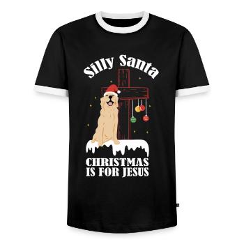 Stupide Père Noël Noël est pour Jésus - T-shirt contrasté Homme - noir/blanc - Devant - AI Model Female 172 light (172cm) & AI Model Male 178 light (178cm)