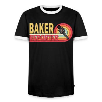 Baker Reporter Camera Microphone Girl Stars Quote - Men's Ringer Shirt - black/white - Front - AI Model Female 172 light (172cm) & AI Model Male 178 light (178cm)