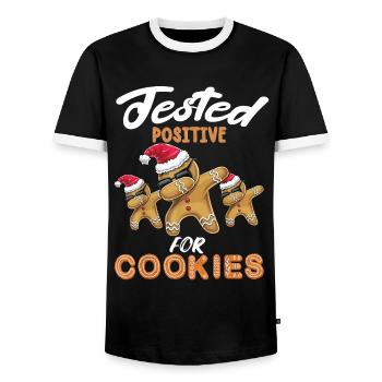 Positive on Cookie Chef Christmas - Men's Ringer Shirt - black/white - Front - AI Model Female 172 light (172cm) & AI Model Male 178 light (178cm)